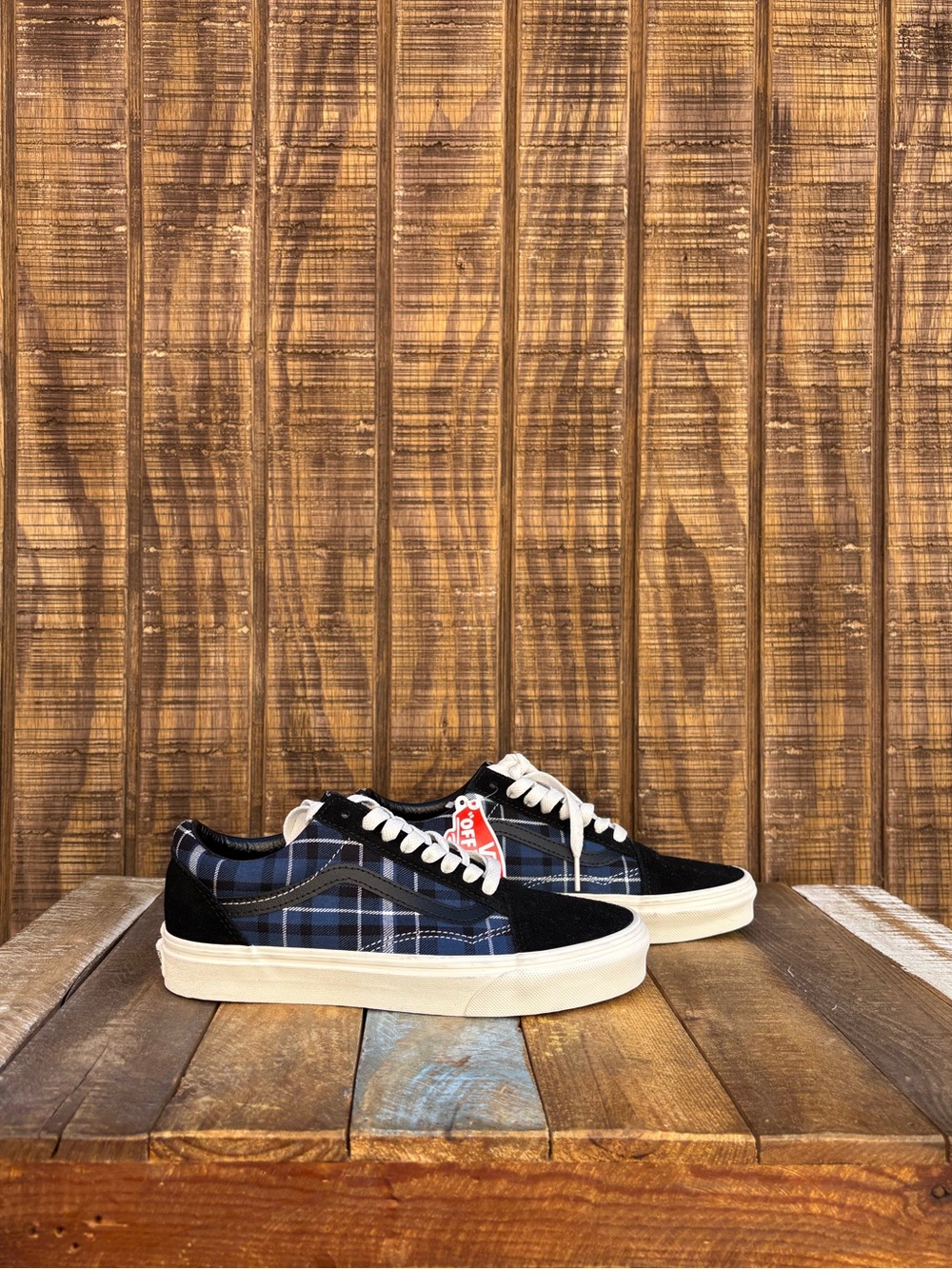 NWTS Vans Navy Blue Plaid Old Skool Classic Shoes - Picture 2 of 16